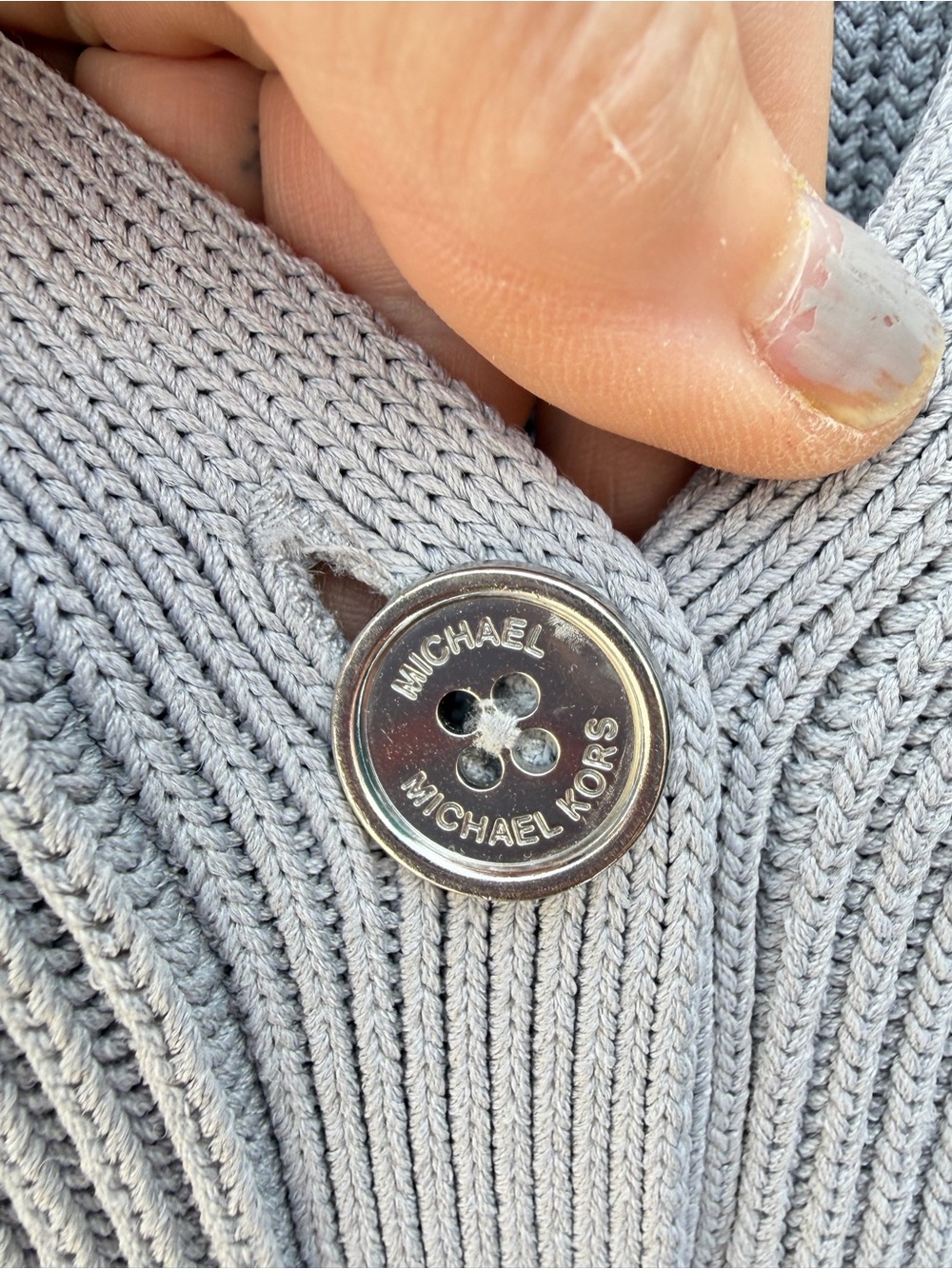 Michael Kors Grey long Ribbed V-Neck Button Cardigan sz M Quiet luxury Chic - Picture 4 of 9